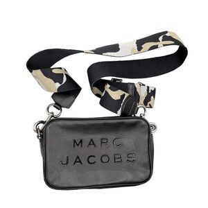 Marc Jacobs Black Leather Camera Crossbody Printed Strap